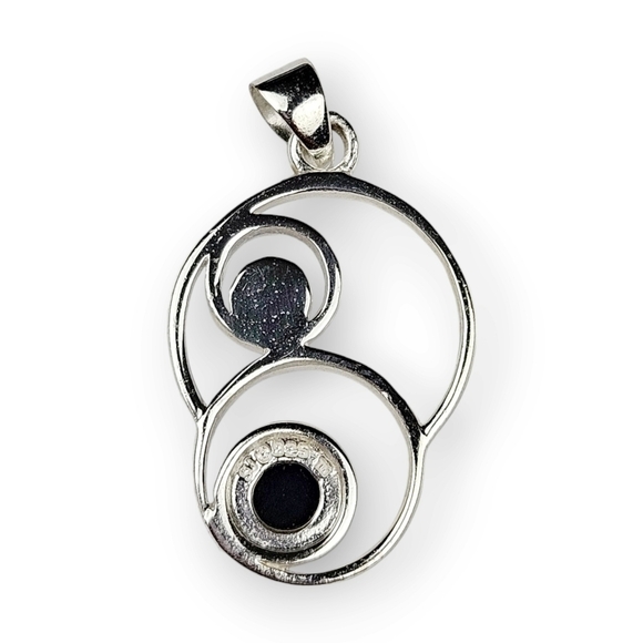 Circles Sterling Pendant Black Onyx Aurora Borealis Crystal Rhodium Plate 925 1" - Picture 3 of 6